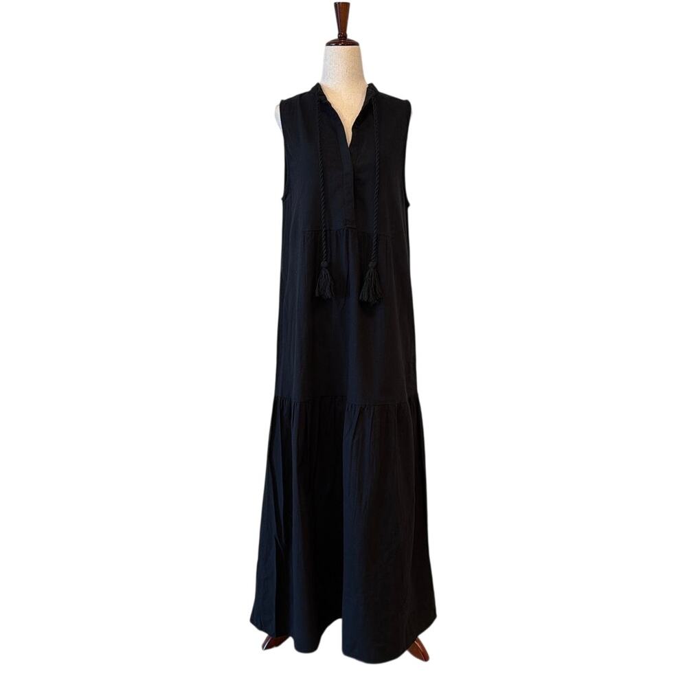 Elan Tiered Cotton Blend Maxi Cover-Up Dress, Black, Women's Size Large